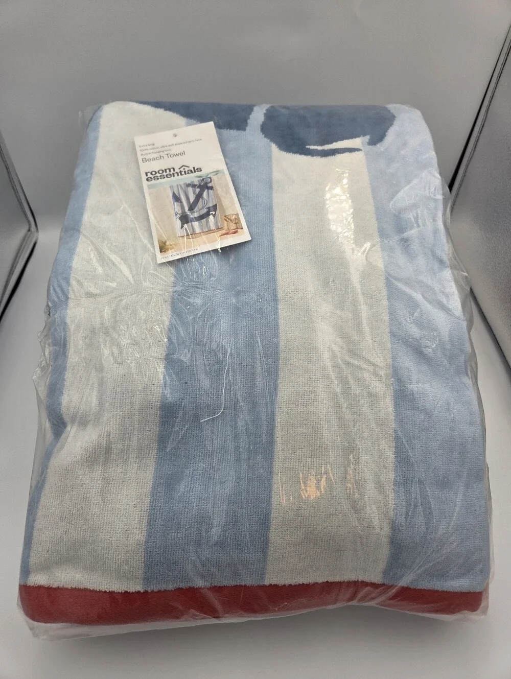 Room Essentials Light Blue & Navy Anchor Stripe Beach Towel Set Of 2 Nwt